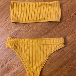 Yellow high-cut bandeau bikini